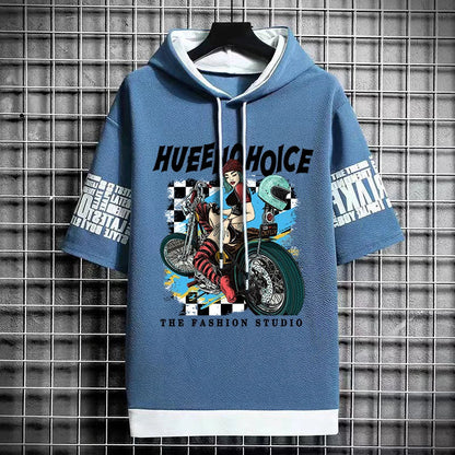 Men's Winter Hooded Graphic T-Shirt - Short Sleeve Top