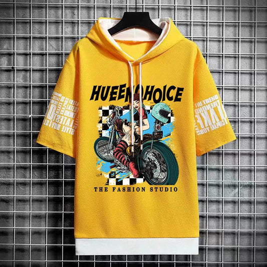 Men's Winter Hooded Graphic T-Shirt - Short Sleeve Top