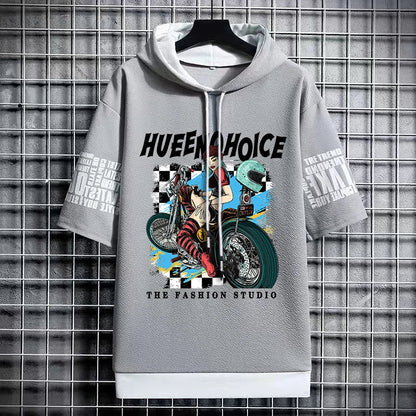 Men's Winter Hooded Graphic T-Shirt - Short Sleeve Top