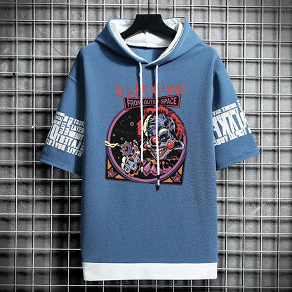 Men's Winter Hooded T-Shirt - Streetwear Clown Graphic Tee