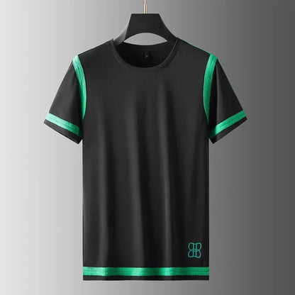 Men's Luxury Green Ribbon Embroidered Short Sleeve T-Shirt