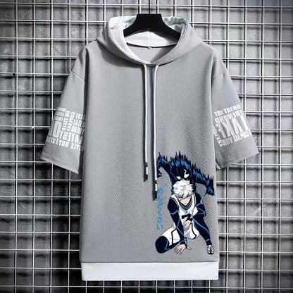 Men's Winter Hooded Graphic T-Shirt - Streetwear Anime Tee